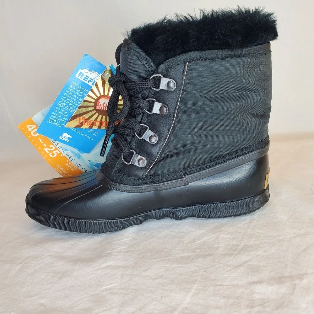 NWT VTG SOREL KAUFMAN Canadian WOMENS 5 BLACK INSULATED WATERPROOF WINTER BOOTS